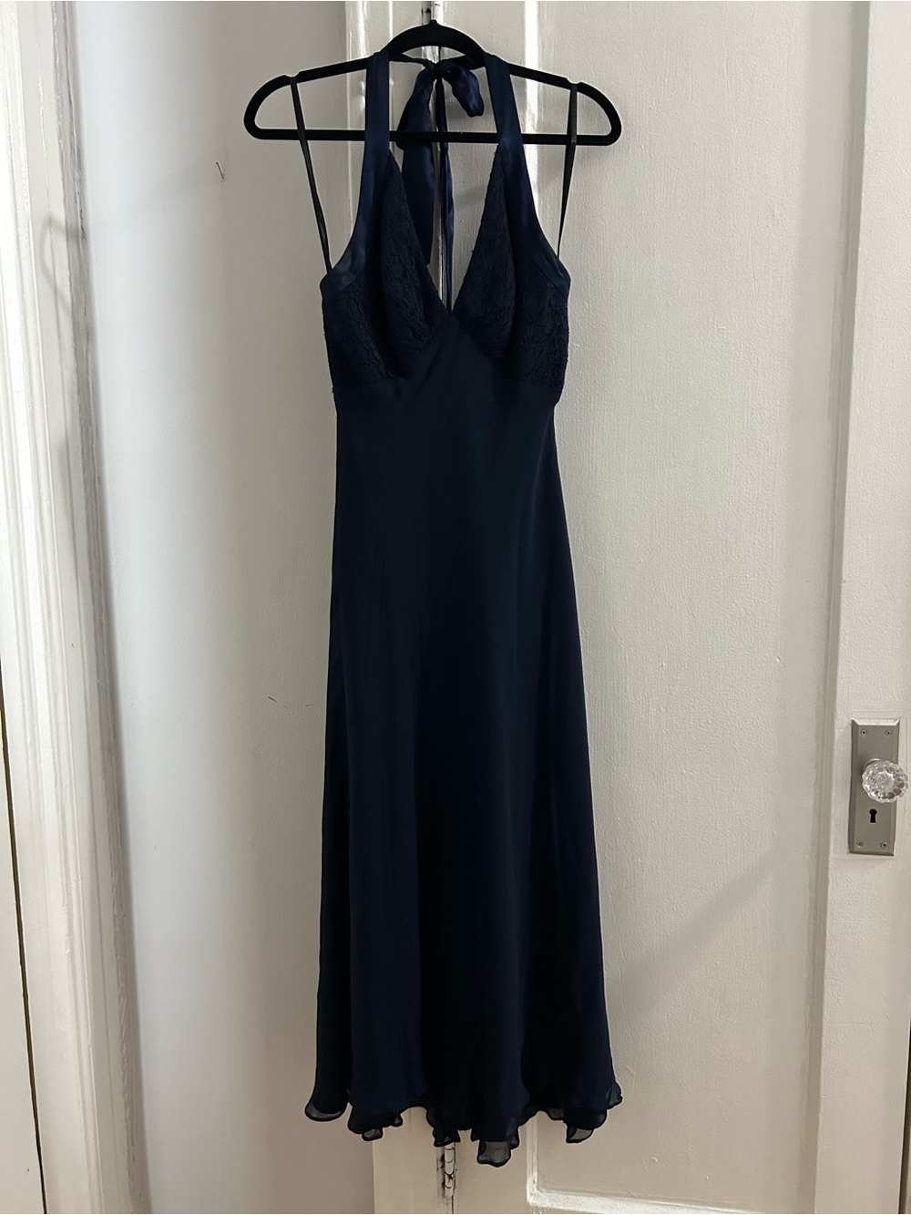 Donna Ricco Navy Lace Bodice Halter Dress
